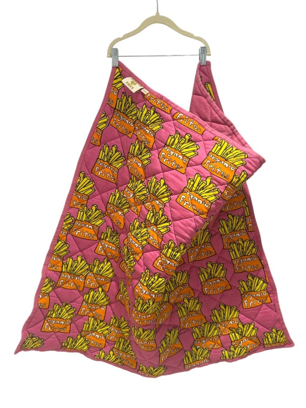 HUGO LOVES TIKI pink rare quilted “organic frites” print blanket - size 36”x36”